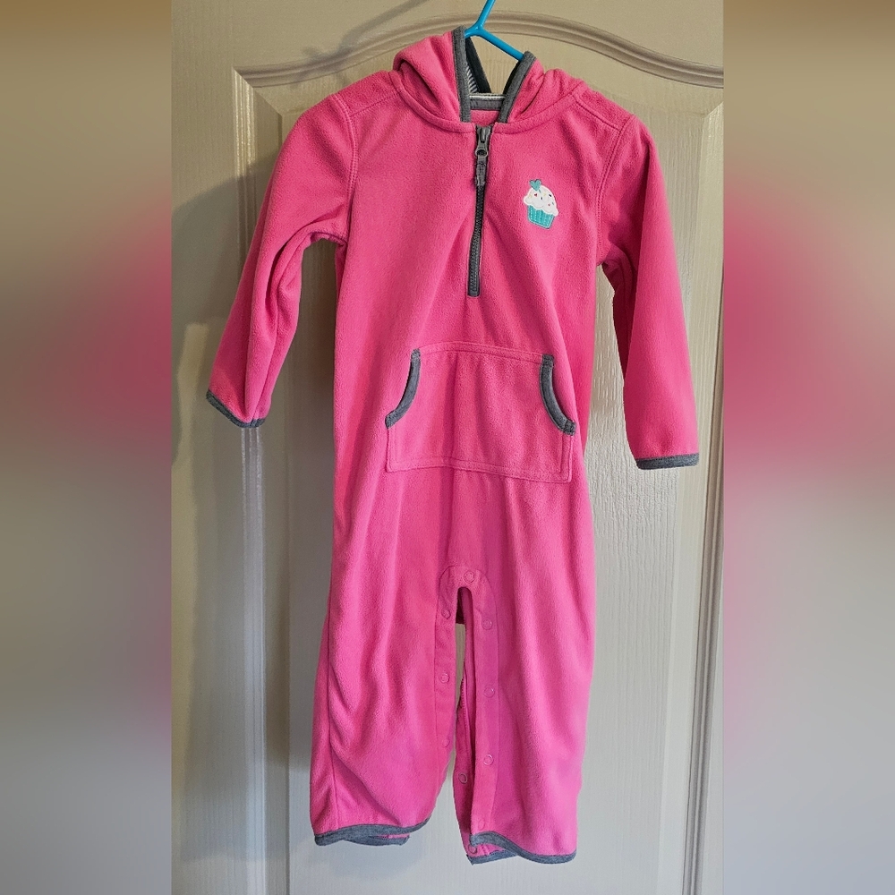 Carters 18 Mo Pink Cupcake Themed Long Sleeve Pants One Piece With Buttons